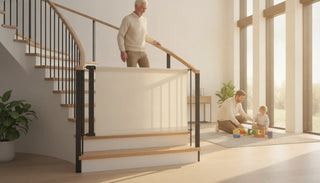 Fabric safety gate across a home staircase