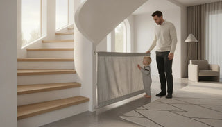Fabric safety gate at a staircase in a family home