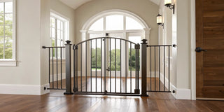 Deluxe Décor Gate installed across a wide, stylish entryway.