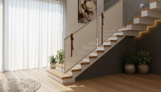 Stylish no drill baby gate on a modern staircase