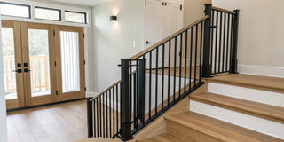 A modern staircase, an ideal location for the best gate for the top of stairs.