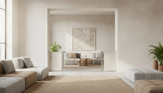 Premium fabric safety gate installed across a wide opening in a modern living room